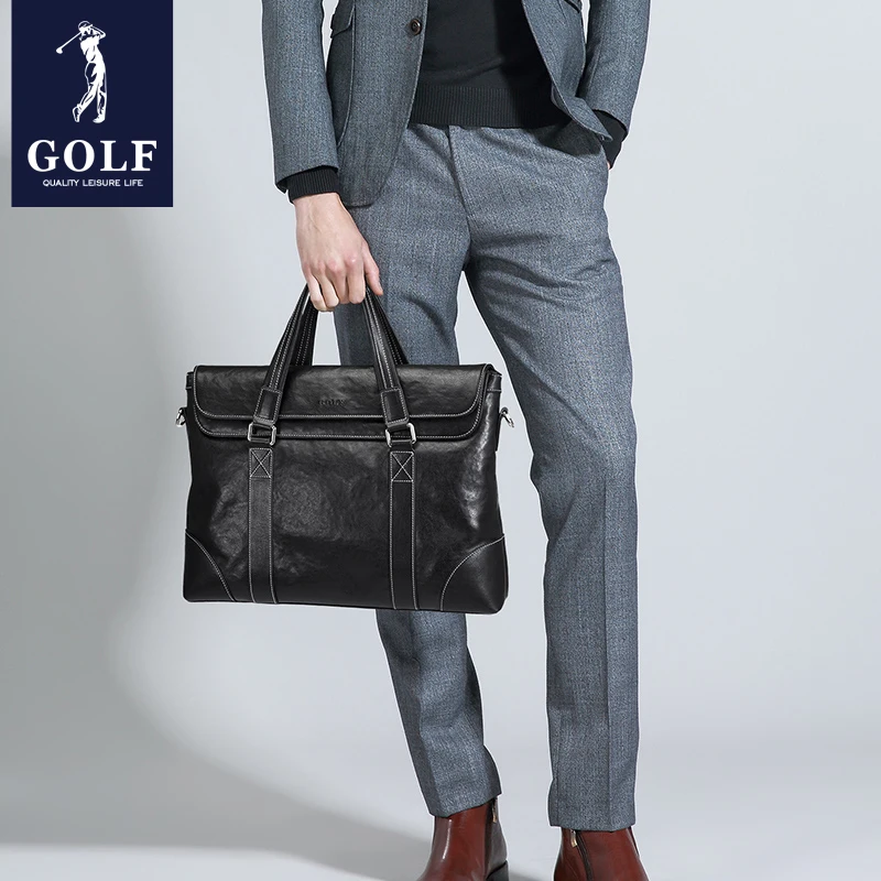 GOLF briefcase men's business leather minimalist men's handbag large capacity single shoulder crossbody bag leisure commuting