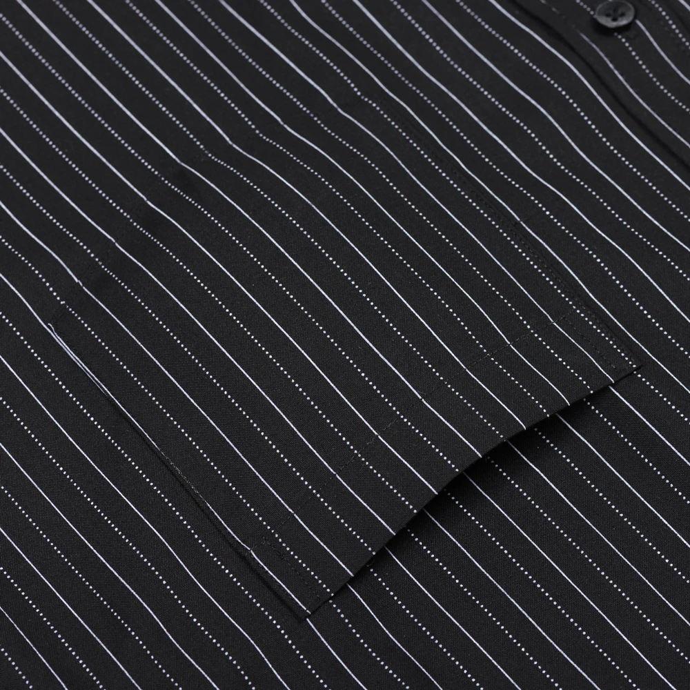 Camisa masculina listrada xadrez manga comprida com bolso no peito – camisas casuais leves e elásticas com botões perfeitas para todas as estações