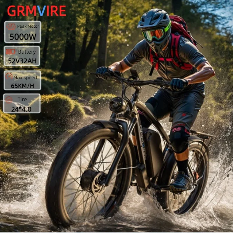 V7 Electric Bike Peak 5000W Motor 52V 32AH Large Battery 65km/h E-Bike 24 inch Tire High Performance off Road Electric Bicycle image 5