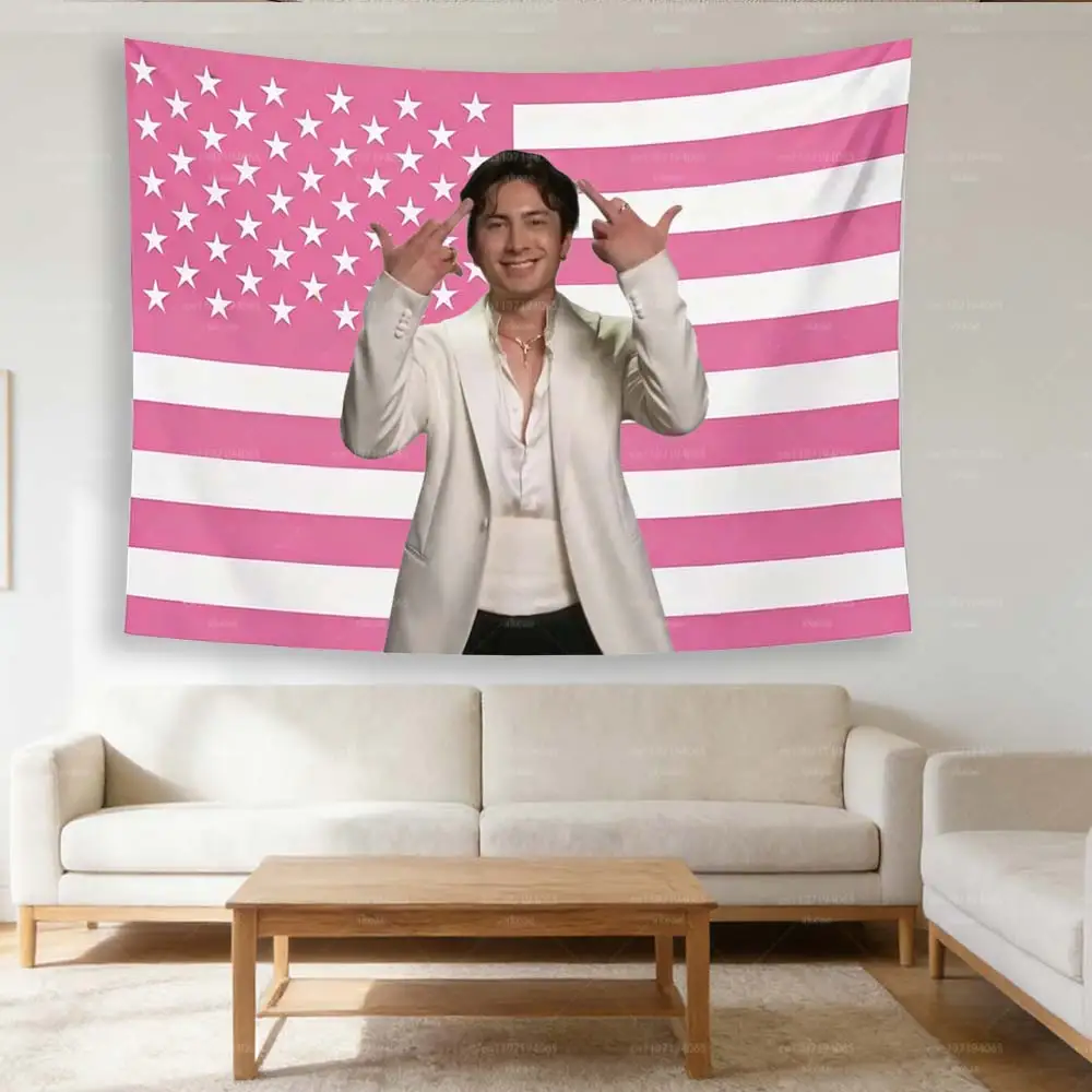 Hudson Williams Wandteppich, rosa Wandbehang mit amerikanischer Flagge, Flat-Print, Heated Rivalry Actor Poster für Wohnzimmer, Schlafzimmer, Zuhause
