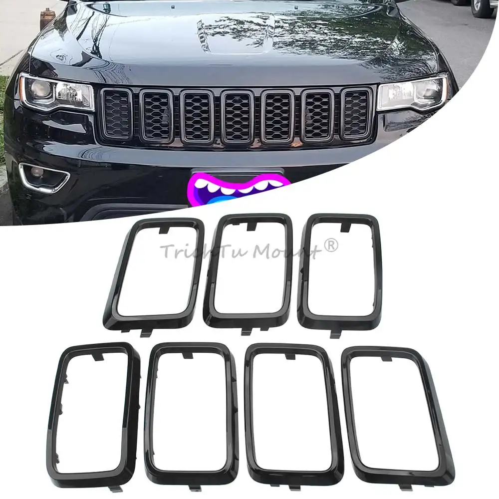 

7PCS Black Front Grille Grill Inserted Ring Trim for Jeep Grand Cherokee 2017 2018 2019 2020 2021 ABS Plastic
