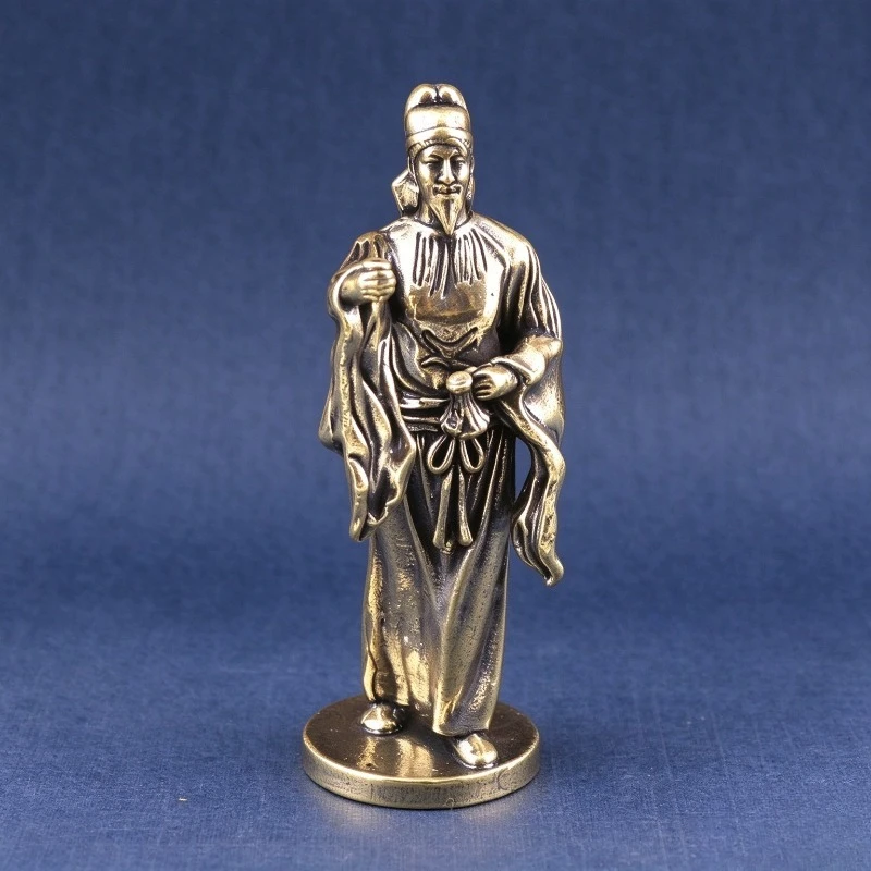 Brass Ancient Chinese Scholar Figurine Retro Metal Traditional Robe Statue Desktop Ornament Vintage Tabletop Decor Craft Gift