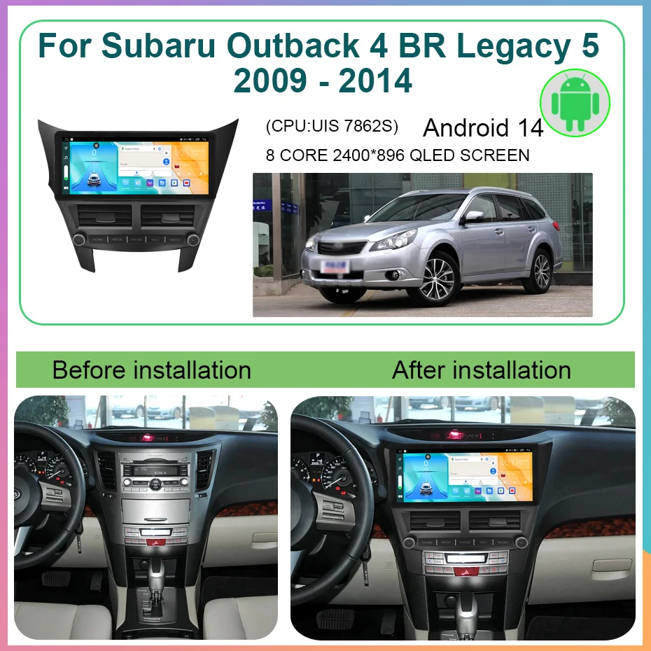 12.3INCH Android 14 Carplay Car Radio For Subaru Outback 4 BR Legacy 5 2009 - 2014  Multimedia Player Auto Autoradio Stereo
