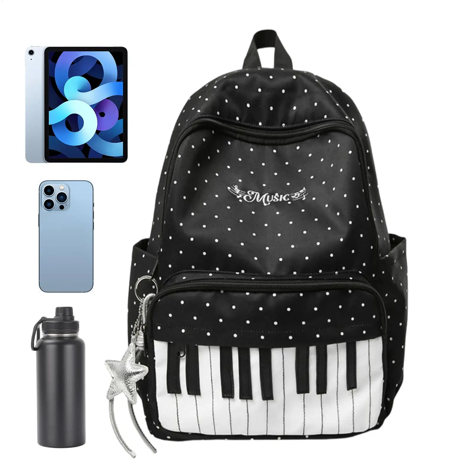 Travel Backpack Lightweight Piano Print Large Capacity Laptop Bookbag for Hiking College Students Daily Commute Outdoor Trip