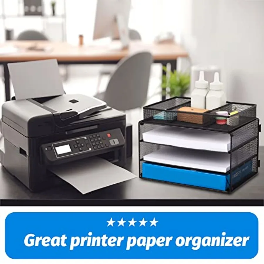 منظم ملفات مكتب شبكي من 3 طبقات مع درج للمكتب المنزلي باللون الأسود - حل فعال لفرز الحروف وتخزين المستندات #5