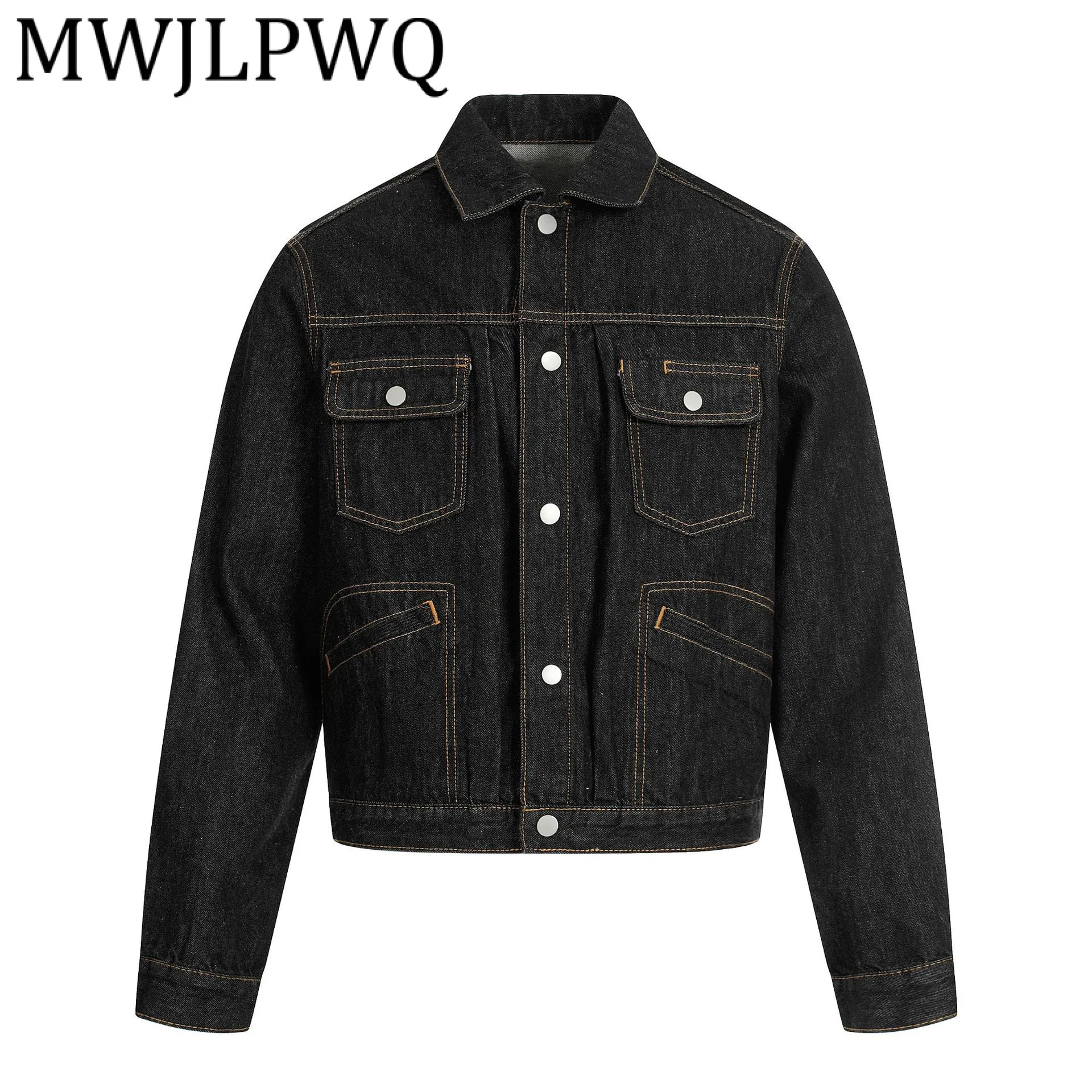 

MWJLPWQ модная осень 202, новая американская джинсовая куртка, мужская мода, свободное пальто с длинными рукавами и лацканами, 21430