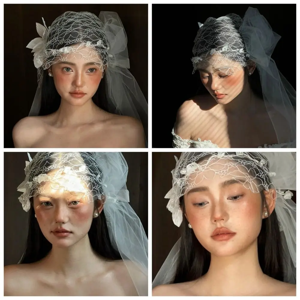 

Романтический свадебный головной убор в стиле ретро во французском стиле, элегантная свадебная кружевная шляпа с цветочным принтом, роскошная свадебная повязка на голову, украшения для волос