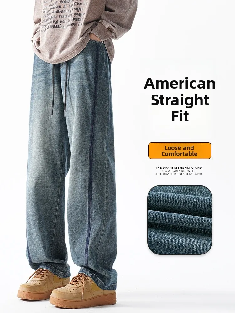

Men's Straight Leg Jeans Casual Loose Fit Vintage Wide Leg Pants Versatile Autumn Spring New Sle American Jeans