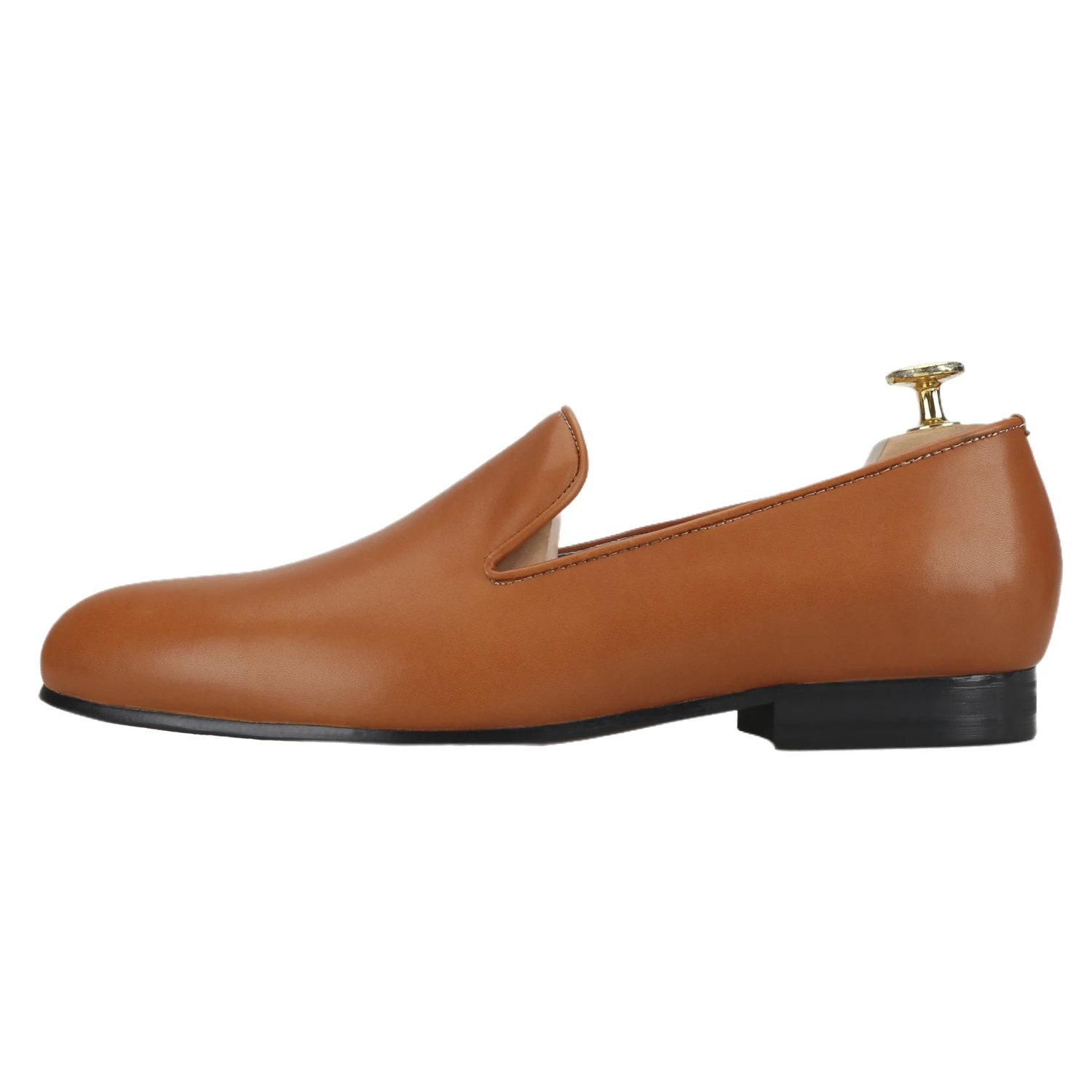 Piergitar Brown Genuine Leather Plain Style Loafer Slippers For Party and Prom Wear Classic Model Men's Smoking Shoes Plus Size