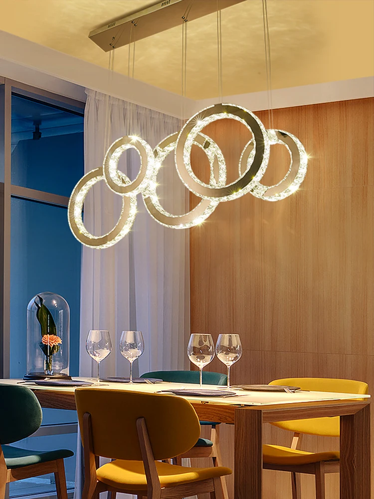 LED Pendant Lights Dining Room Crystals Hanging Lamp Circle