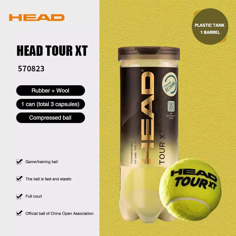 HEAD Professional Tennis  balls Game Training Ball Tour XT Series Tennis Masters Ball Rubber Canister Single Practice Gold 3 Pcs