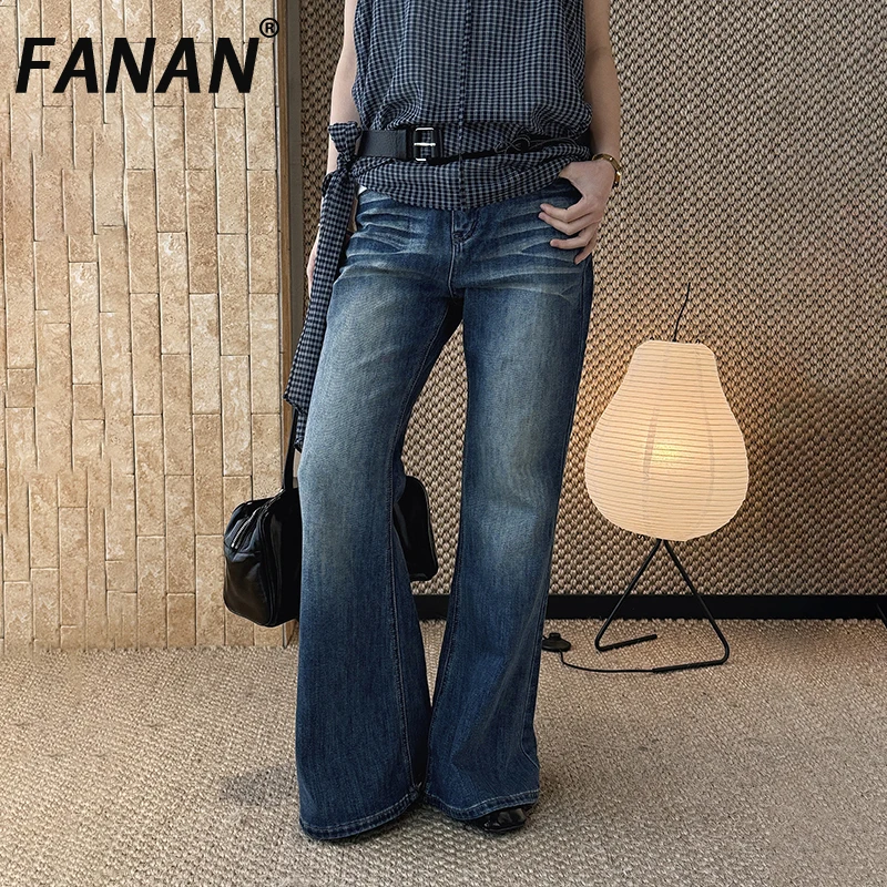 

Джинсы FANAN с эффектом потертости, зауженные, с высокой талией, прямые, из денима, для офиса, модные женские брюки, весна 2026, новинка