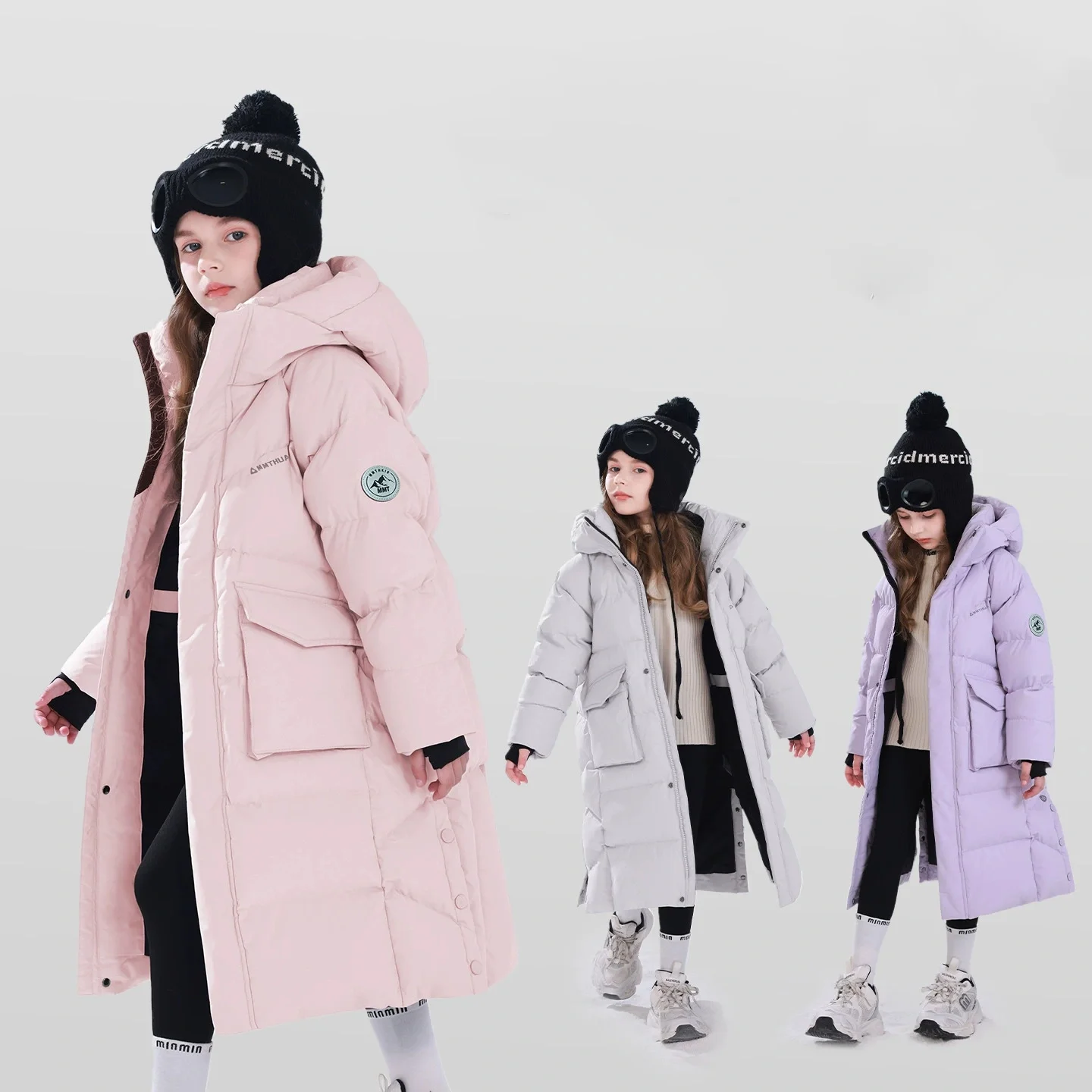 Winter Warm Girls Fashion Long Plain Fur Hooded Zip Puffer Jackets School Kid Thick Snow Coat Children Outfit Windbreaker 5-16Yr
