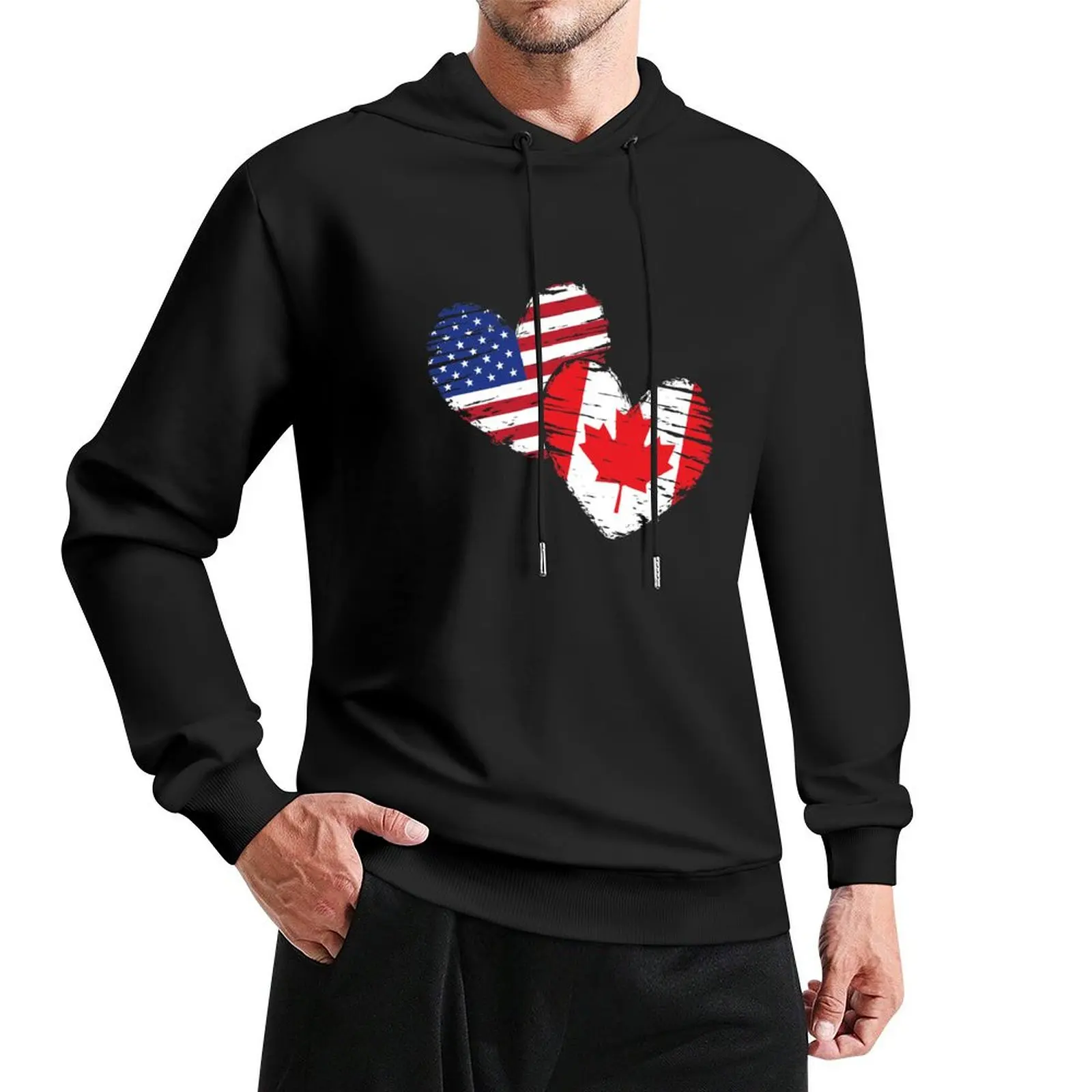 Canadian USA Hearts Canada Pullover Hoodie streetwear men mens clothing big size hoodie