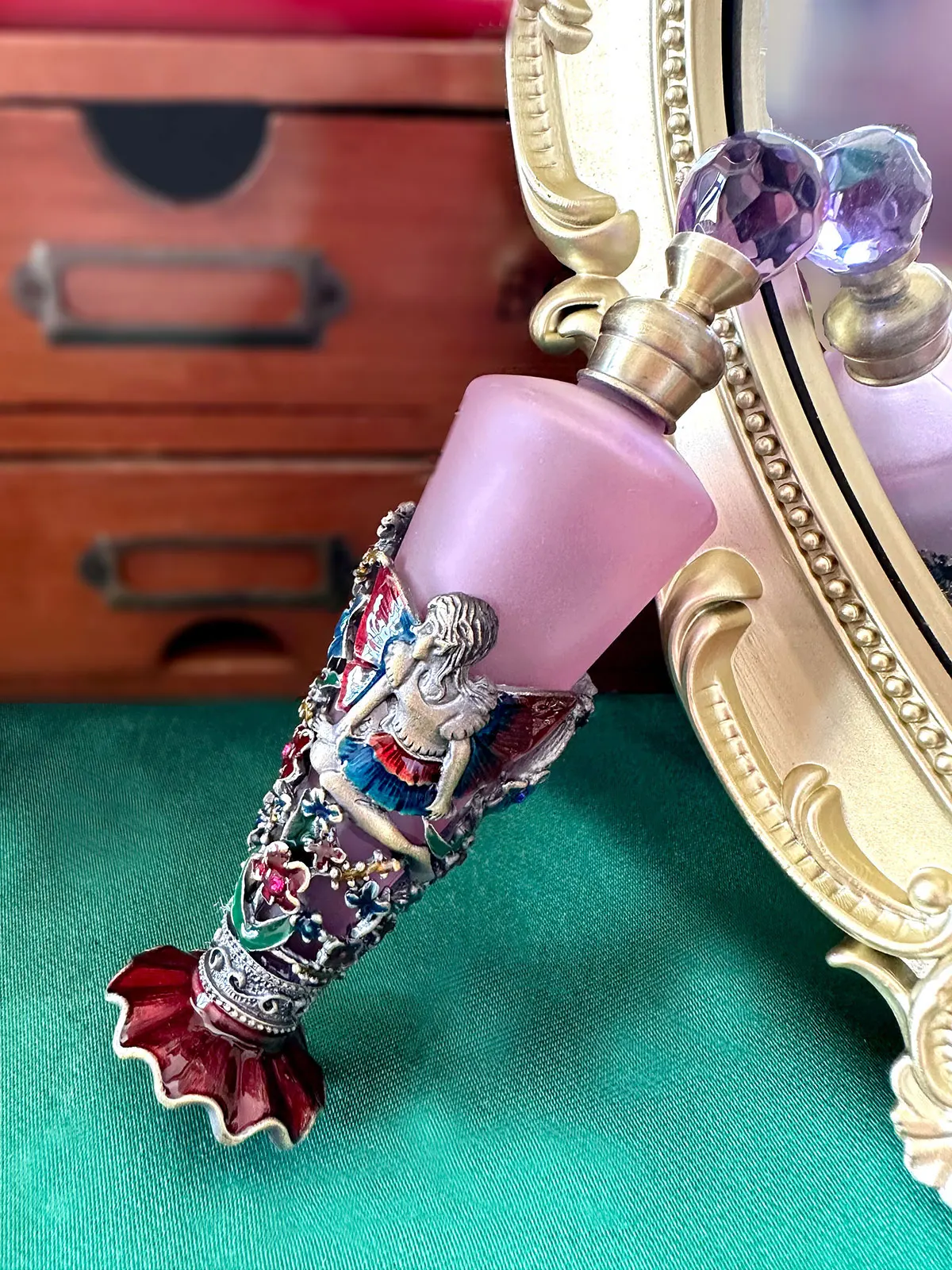 Glass Perfume Bottles Empty Vintage Bejeweled Angel Hummingbird Flower Decorative Fancy Crystal Perfume Bottle Refillable(25ML)