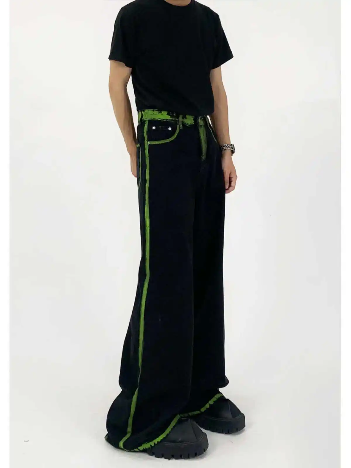 Women's Black Gothic Y2k Emo Baggy Jeans Harajuku 90s Vintage Denim Trousers Japanese 2000s Style Boyfriend Jeans Pants Clothes