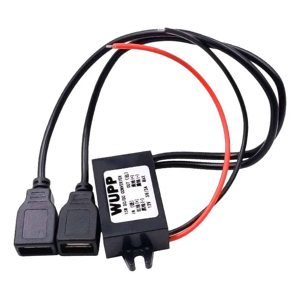 

Двойной USB-преобразователь питания для автомобиля: DC 12В в 5В 3А, неизолированный понижающий модуль, USB-кабель для зарядки 30 см, автомобильный адаптер питания