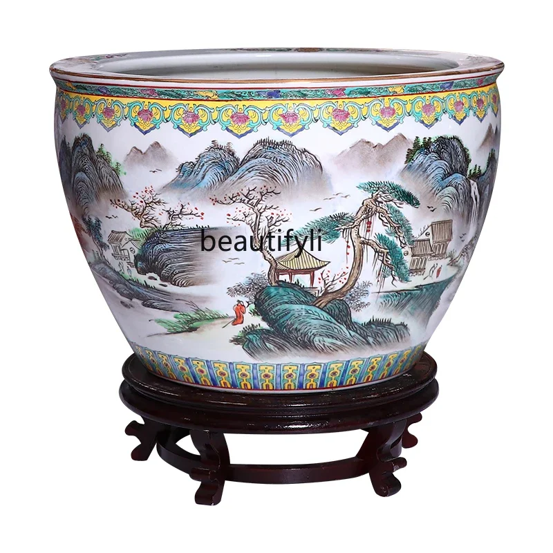 V Porcelain Hand Painted Fish Globe Sleeping Bowl Lotus Pot Lotus Tank Turtle Extra Large Water Tank Painting and Calligraphy Ta