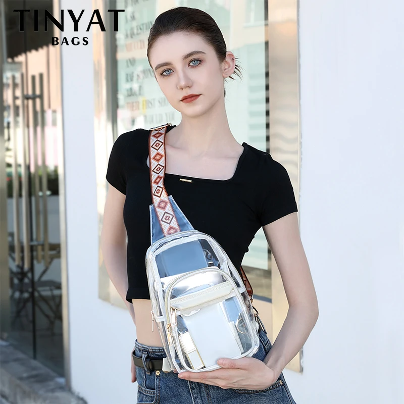 

TINYAT Clear Transparent Chest Bag for Women, Lightweight Waterproof Crossbody Purse, Stadium Approved for Sports and Concerts