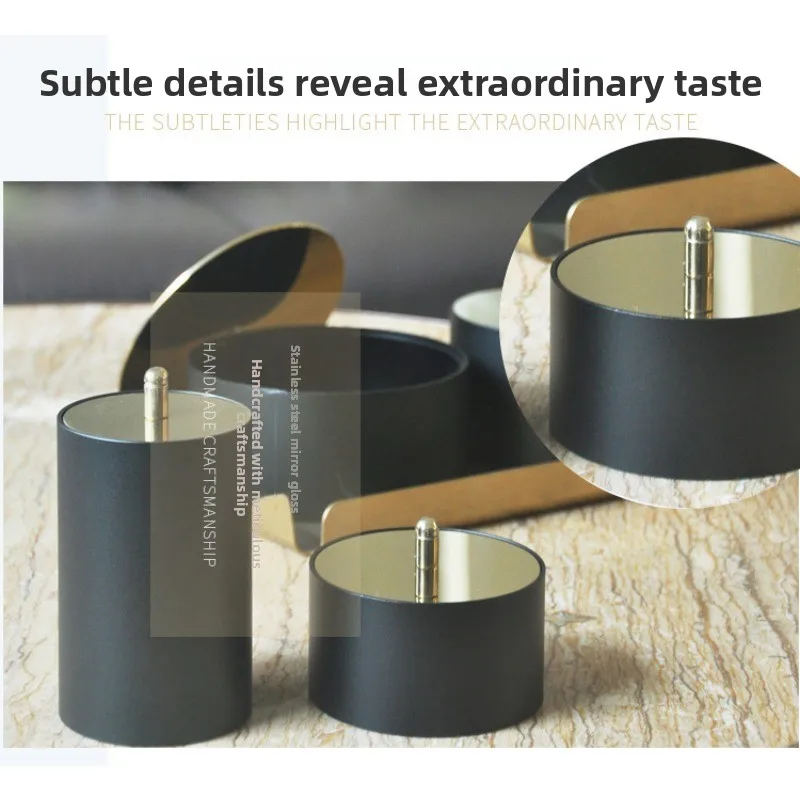 

Simple and modern Nordic metal round cover decorative box, black jewelry storage box, dresser household goods