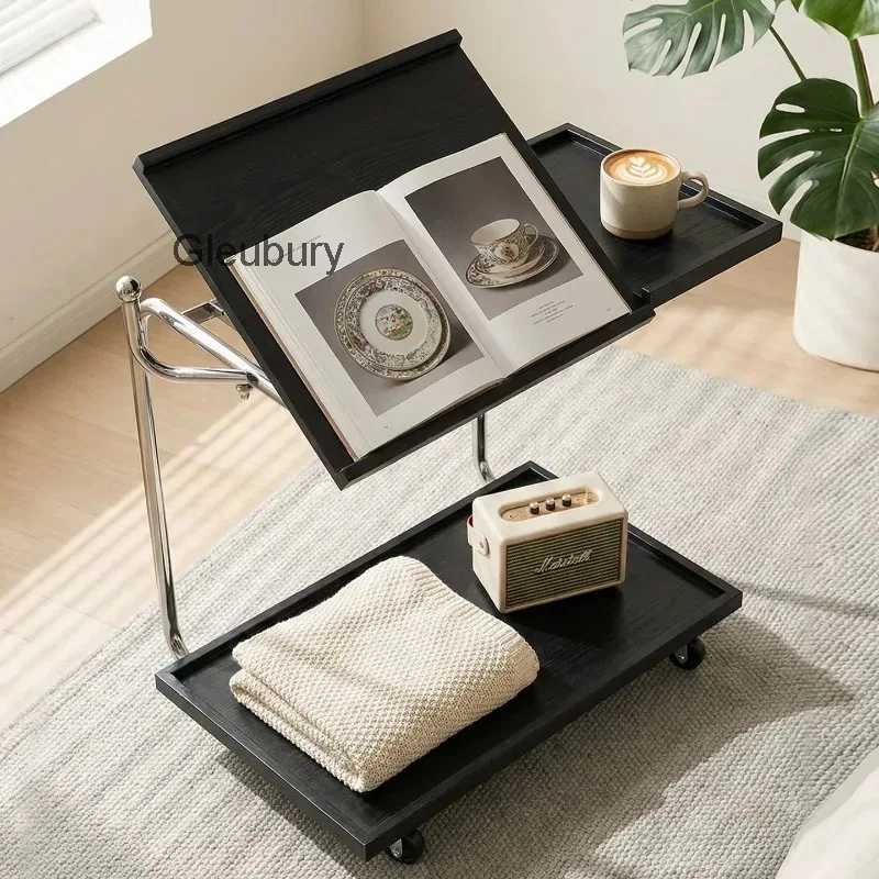 Multifunctional Mobile Rolling Side Table Adjustable Tray Sofa Side Table With Wheel Multi‑Tier Accent End Table For Living Room