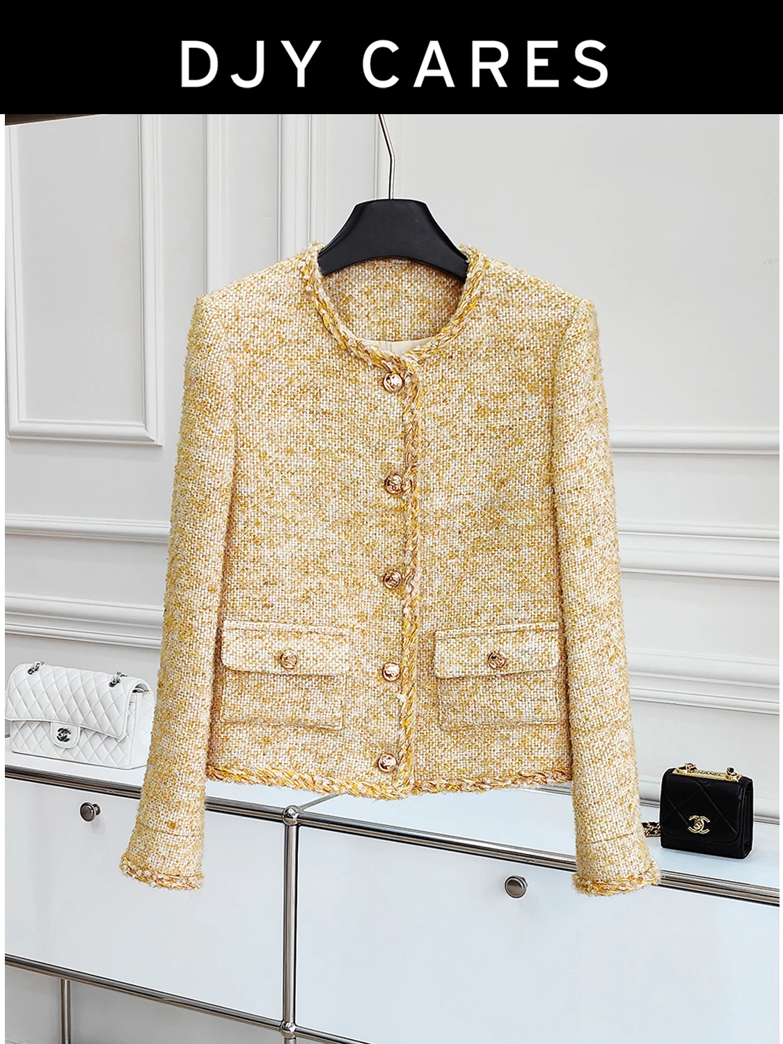 New Coarse tweed high-end small fragrant style jacket versatile temperament top big  size