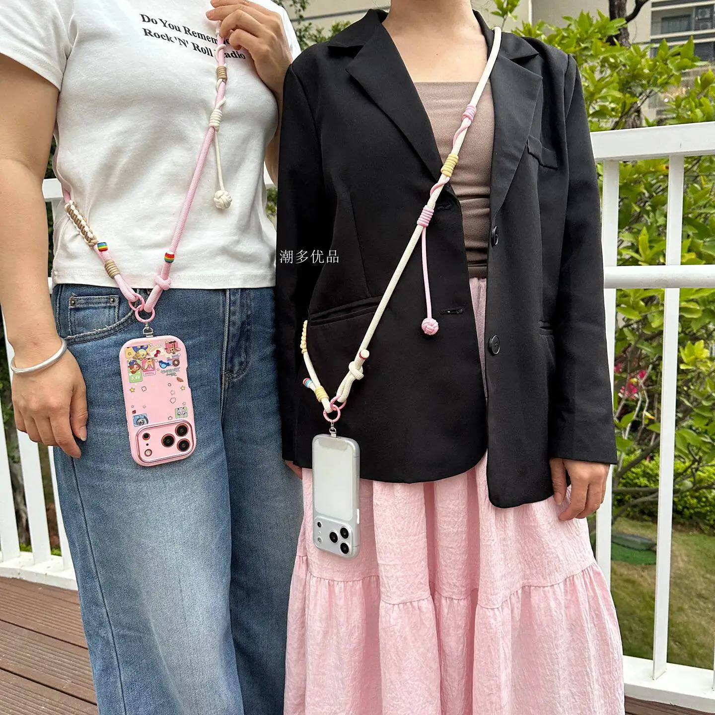 Handmade Mobile Phone Lanyard Crossbody Lengthened  Travel Durable Woven Shoulder Back Elastic Rubber Hair Band Rope