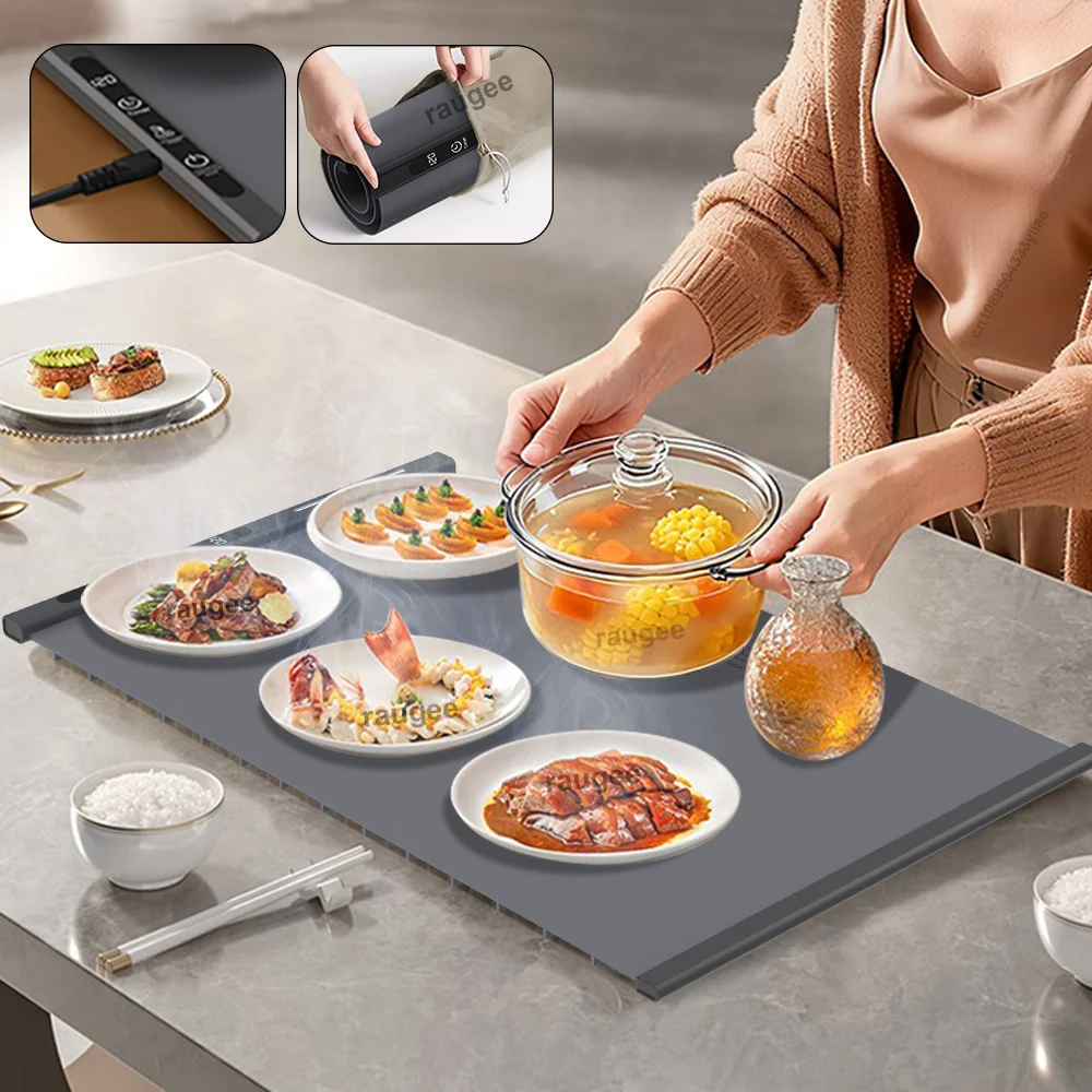 

Электрический подогреватель пищевых продуктов, поднос для подогрева, складная силиконовая грелка, портативный подогреватель для еды, кофе, коврик для быстрого нагрева, 8-температурный набор