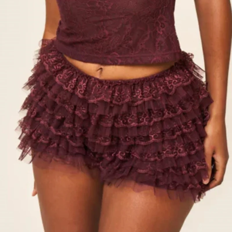 여성 레이스 블루머 숏 레이어드 러플 숏 코케트 섹시 보이쇼츠 Y2k 로리타 블루머 페티팬츠
