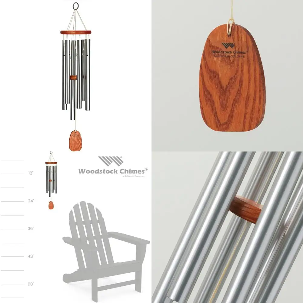 

Medium 24 Silver Outdoor Wind Chime - Amazing Grace Melody, Patio Porch Garden Decor, Memorial Gift