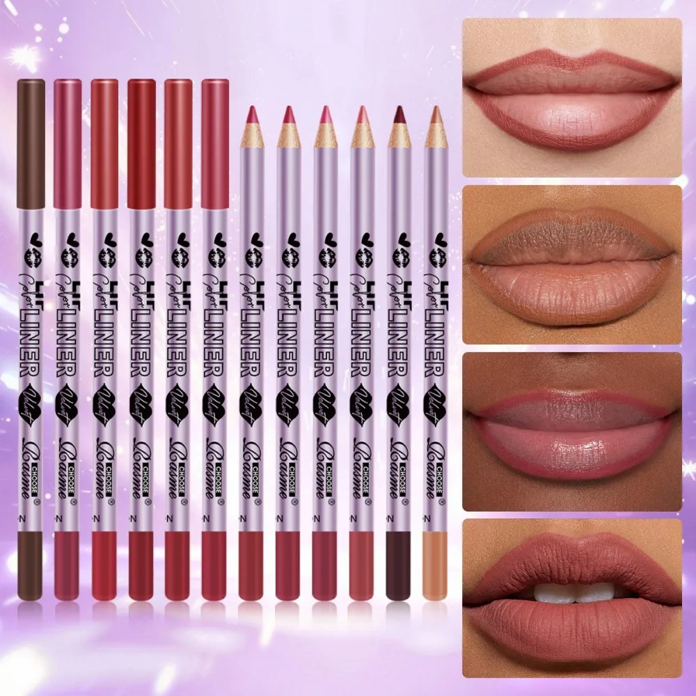 여성용 발렌타인데이 선물용 전문 립 라이너 펜슬과 매트 립 글로스가 포함된 12개의 오래 지속되는 립스틱 세트