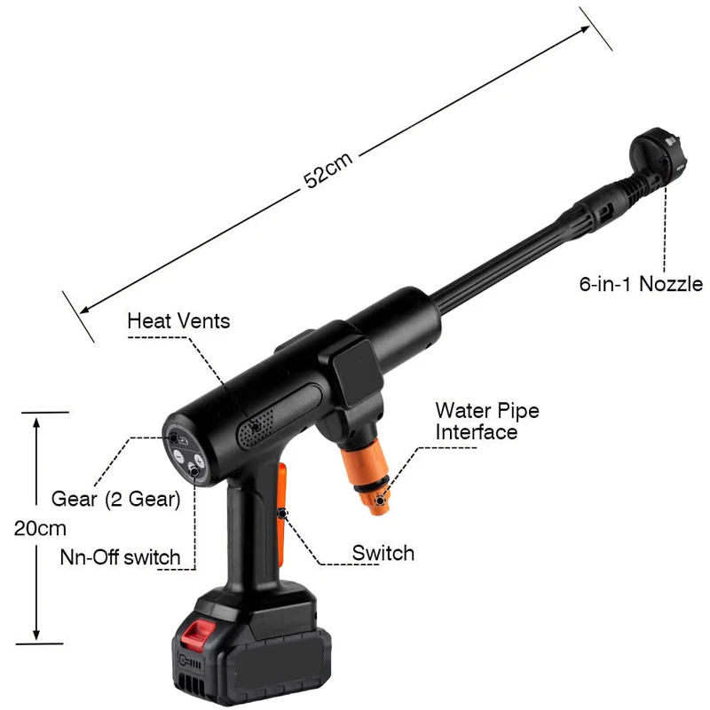 Imagem -02 - Bar 21v sem Fio o Car Washer Brushless Recarregável Car Washing Garden Water Spray Gun para Makita 18v Bateria de Alta Pressã 200