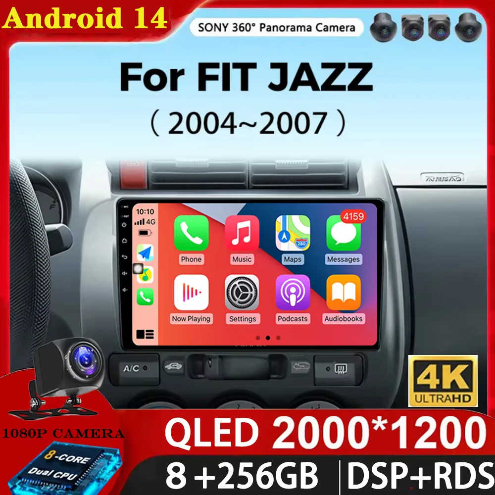 

Автомобильное радио Android 14 Carplay для Honda Fit Jazz City 2002 2003 2004-2007 навигация мультимедийный GPS плеер стерео Wi-Fi + 4G видео