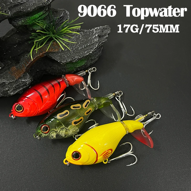 

17g Fishing Wobblers with Rotating Tail UV Laser Hard Baits 75mm Whopper Plopper Topwater Pesca Bass Lure Saltwater Crankbait