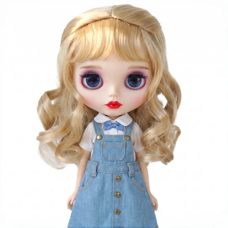 18”AG  QBaby Dolls Accessories  JD710 10-11inch 26-28cm Long Soft Wave Half Pony Synthetic Mohair Doll wigs  Blythes Doll Hair