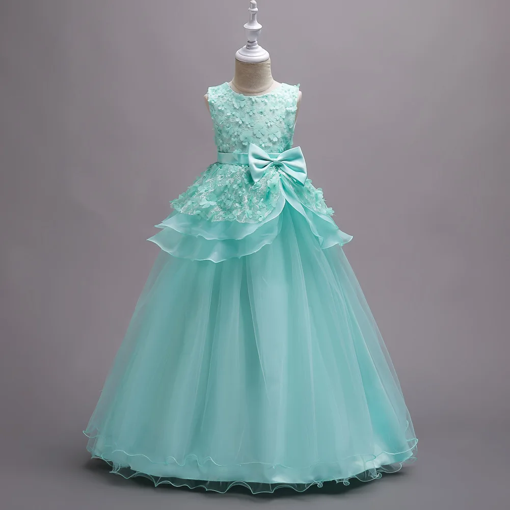 

Girls Long Princess Gown, Elegant Flower Girl Floor-Length Dress for Wedding, School Performance & Evening Party