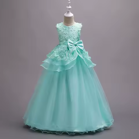 Girls Long Princess Gown, Elegant Flower Girl Floor-Length Dress for Wedding, School Performance &amp; Evening Party