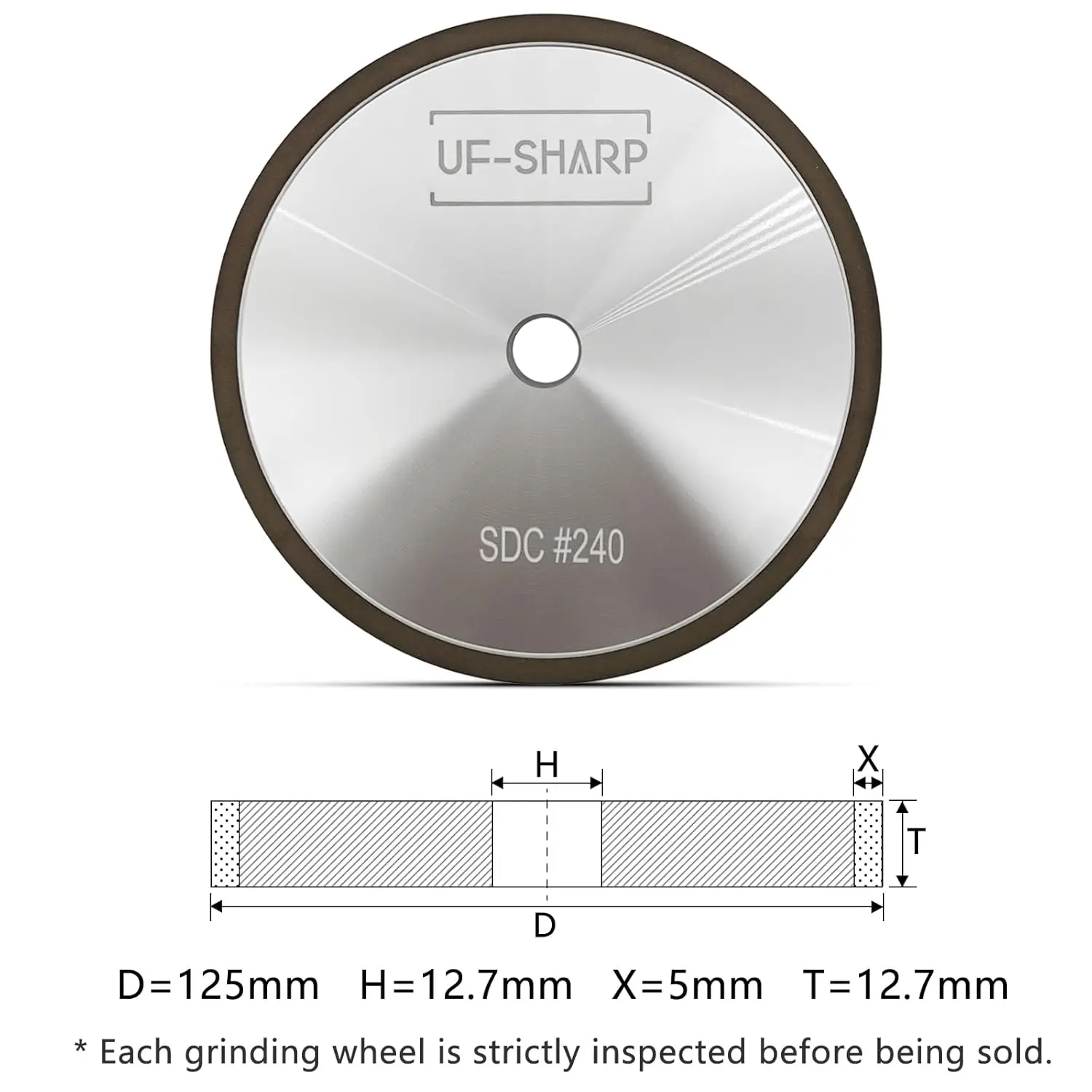 Resin Diamond Grinding Wheel for Twice as Sharp, 240 Grit, 5 inch Dia, 1/2 Thick, 1/2 Arbor