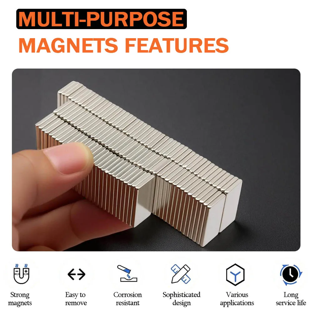 Neodymium Magnet Anti Corrosion Metal Magnetic Rectangular Block 20x10x2mm Durable Waterproof Whiteboard Office Organizer