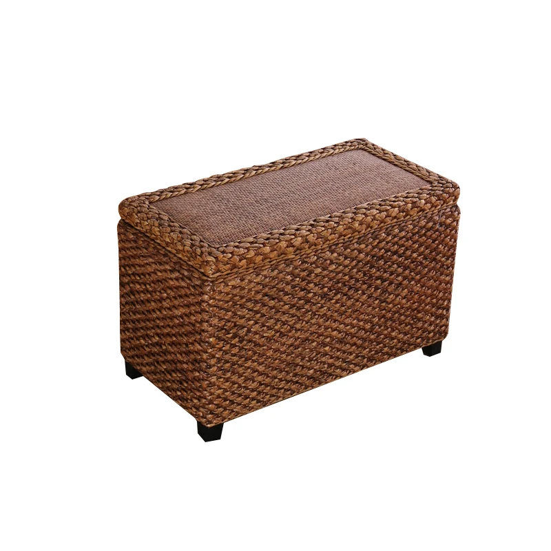 Hand-woven solid wood rattan storage stool storage stool rattan art box foyer shoe change stool toy box