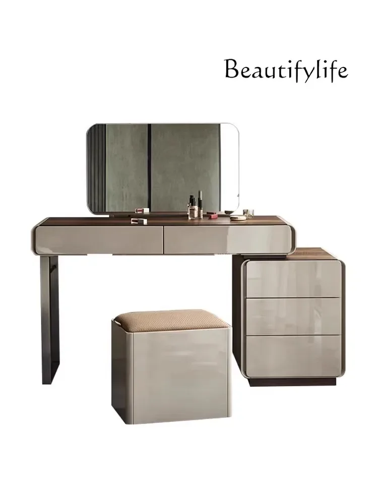 

Italian minimalist light luxury smoked wood surface bedroom telescopic dresser paint small apartment makeup table