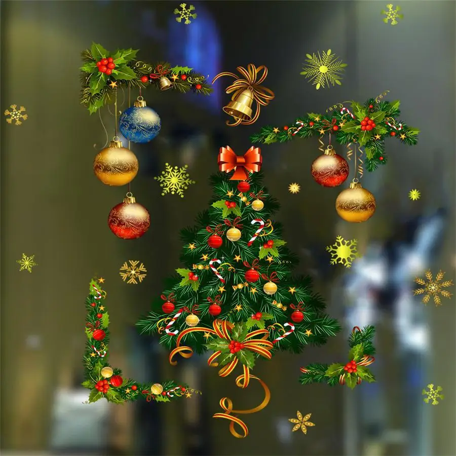 Christmas Ornament Window Stickers Ball Glass Decals Removable Xmas Wall Clings For New Year Home Party Holiday Decoration Decor
