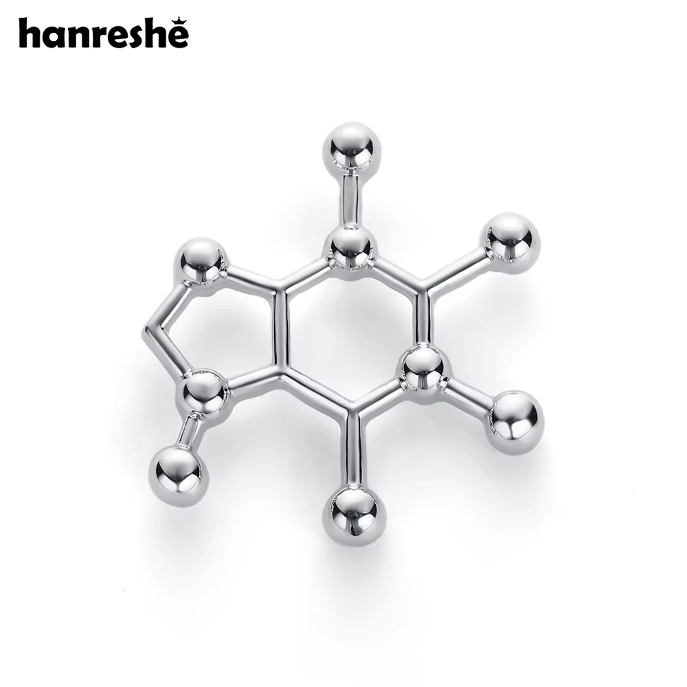 Caffeine Molecule Brooches Medical Jewelry Gold Color Lapel Pin Up Backpack Punk Jewelry Hijab Pins Bag Gift Women Accessories