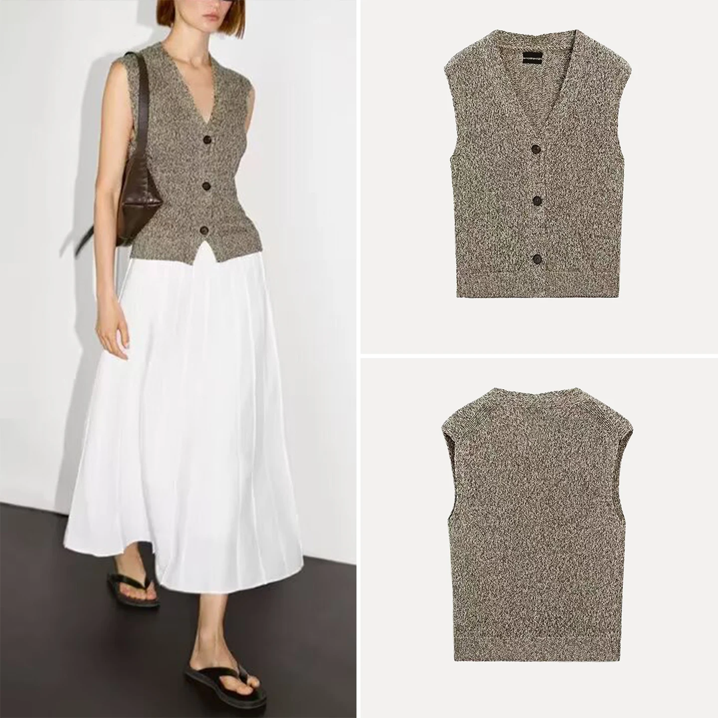 

Z 2025 New Faion Versatile Knitted V-Ne Open Cardigan Ele Quali Women's Vest Top Polyester Fiber 00%