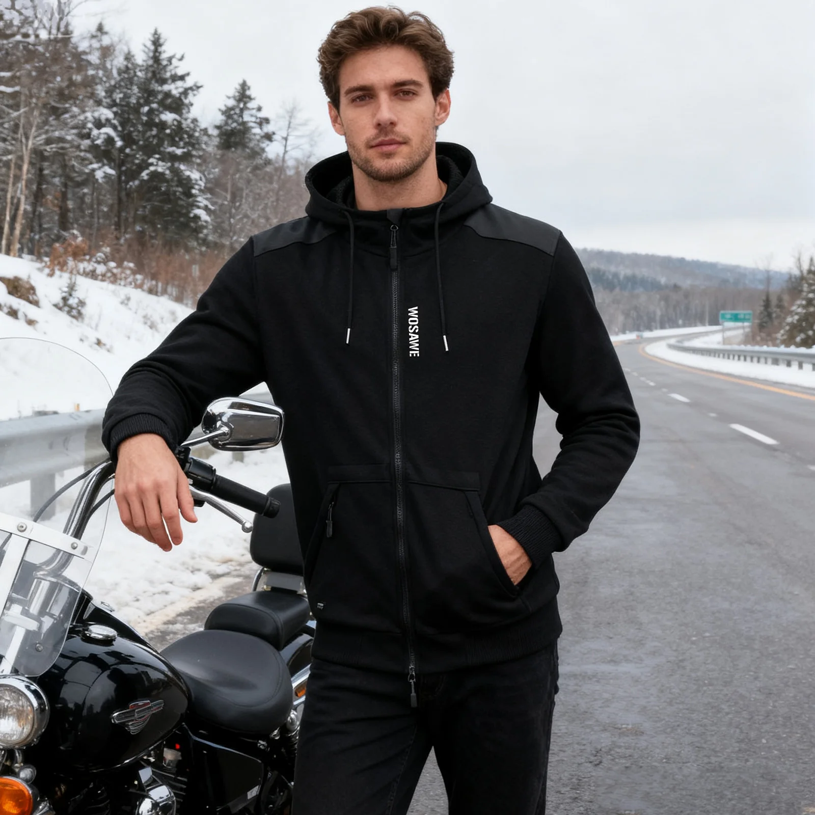 WOSAWE Motorcycle Hoodie Jacket Motocross Warm Jacket Casual Motorbike Riding Clothes Reflective Wind Coat With Insert Soft Gear