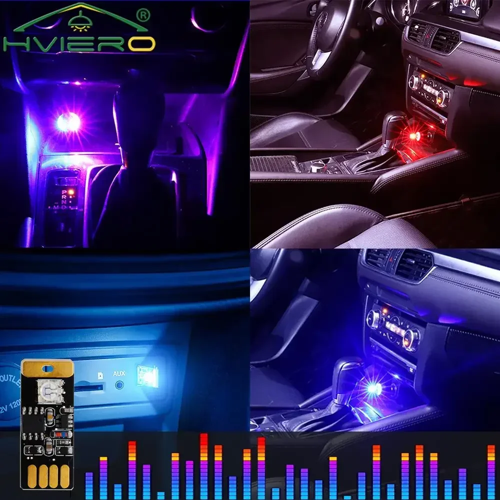 1Pcs USB RGB Music Rhythm Lights LED DC 5V 12V Decorative Lamps Car Interior Home Atmospheres Mini Small Night DJ Lighting Bulbs