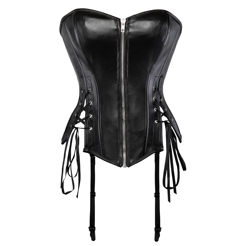 

Punk Woman Corset Top Pu Leather Bustiers Lace Up Boned Bustier Plus Size Gothic Zipper Korsett Push Up Corsets