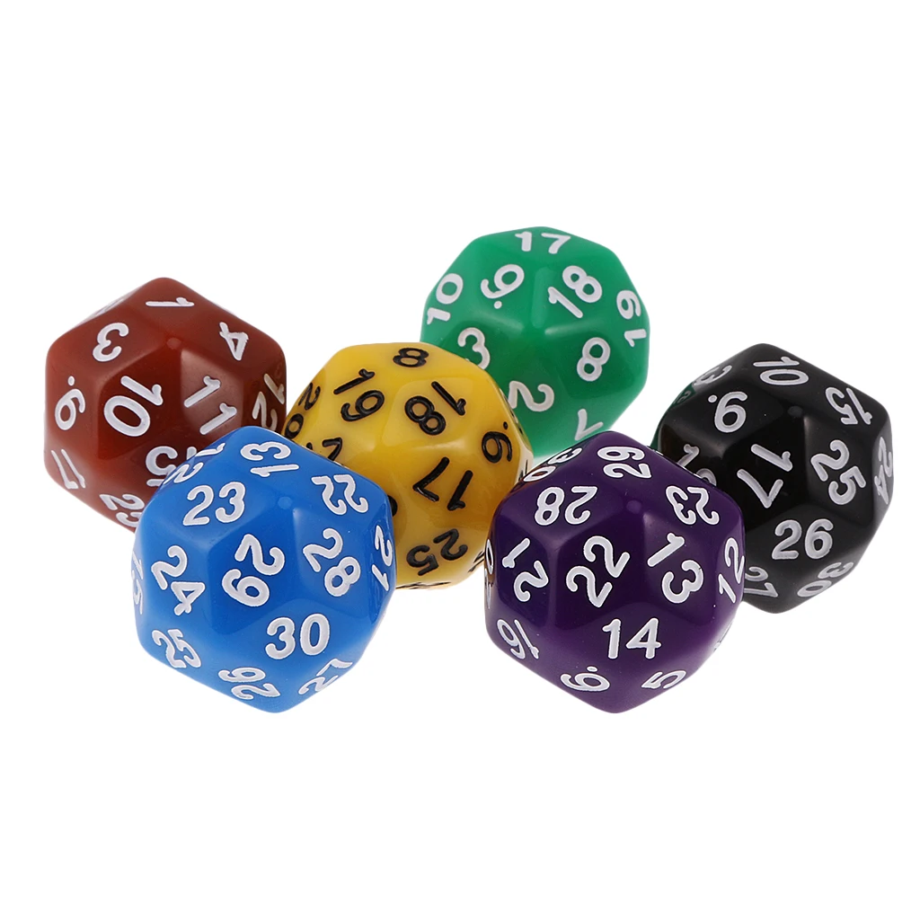 MagiDeal 6pcs 24 /30 Sided Dice D24 D30 Dices for D&D TRPG Family Party Board Game Toys