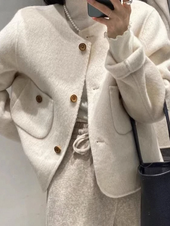 

Short Woolen Coat Women's Autumn Winter Fashion Design Sensation Little Crowd Favorite Korean Style Commute Thickened Long Sl...