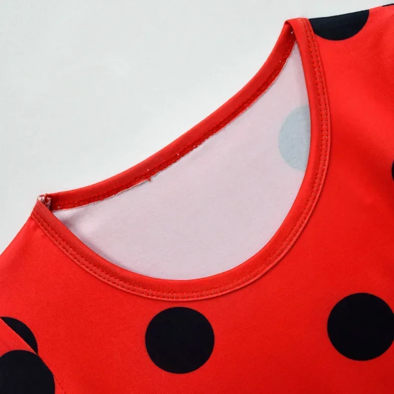 New Christmas Reddy Girl Little Beetle Cosplay Costume Mask Wig with Earrings Kids Halloween Fancy Costume Children Party Dress image 5